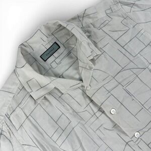Canali Shirt Mens 54 Beige‎ Geometric Button Down Short Sleeve Made in Italy